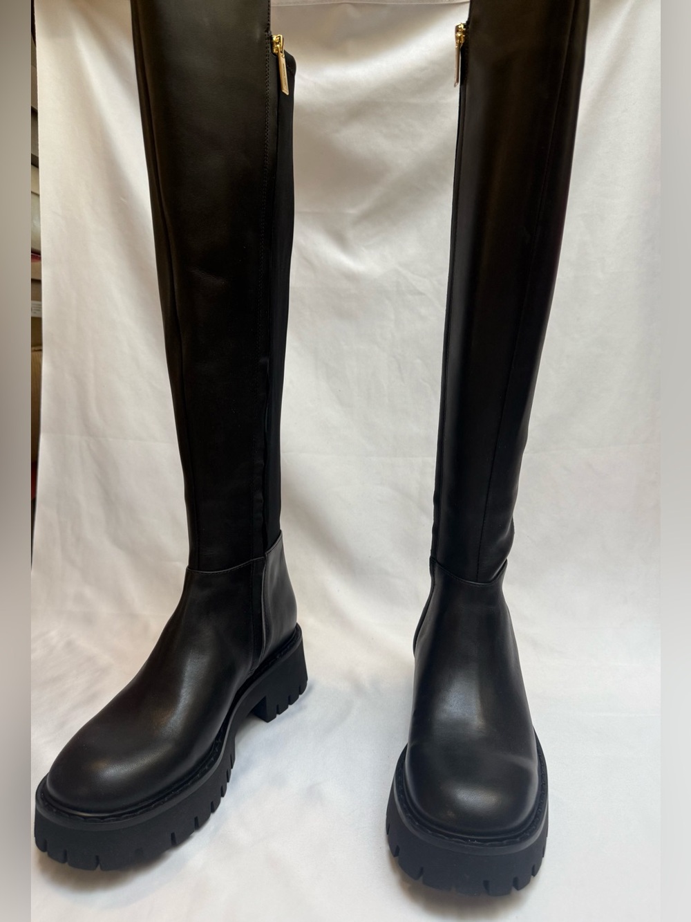 NEW Michael Kors Knee High Asher Boots Lug Sole Sz 5M Black Leather Retail $199